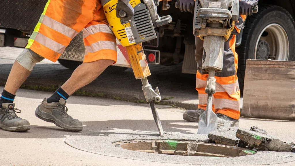 person using jackhammer to break concrete