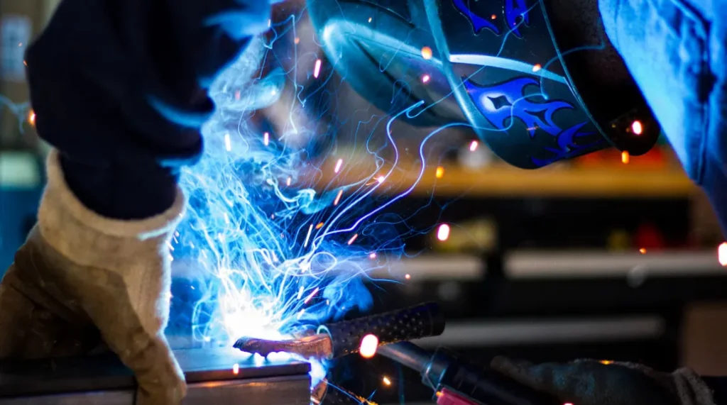 Close up shot of steel welding