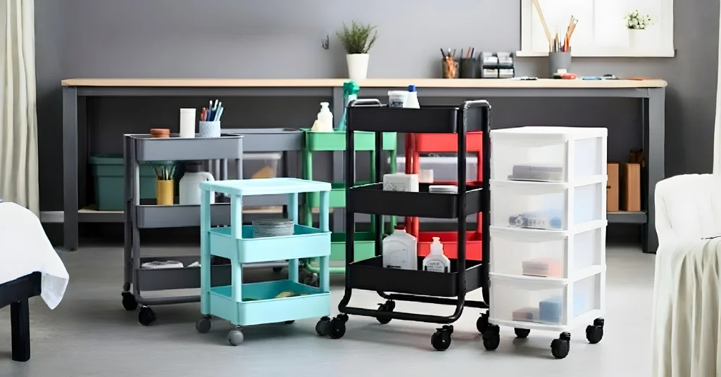 plastic rolling carts placed next to each other