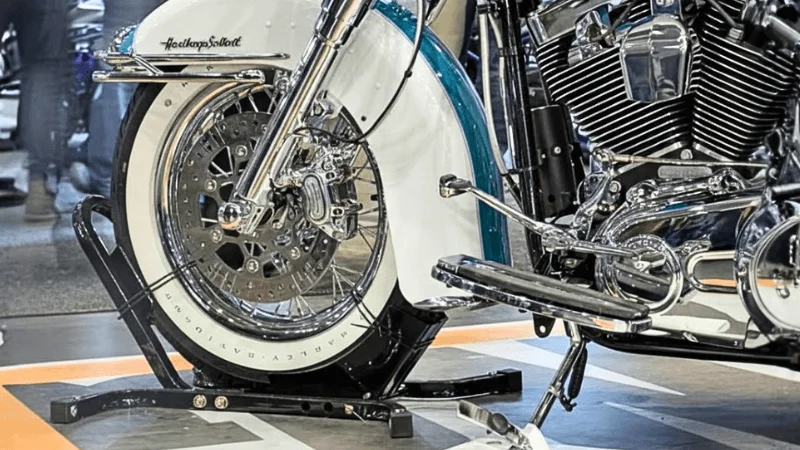 bike lifted by a front paddock stand