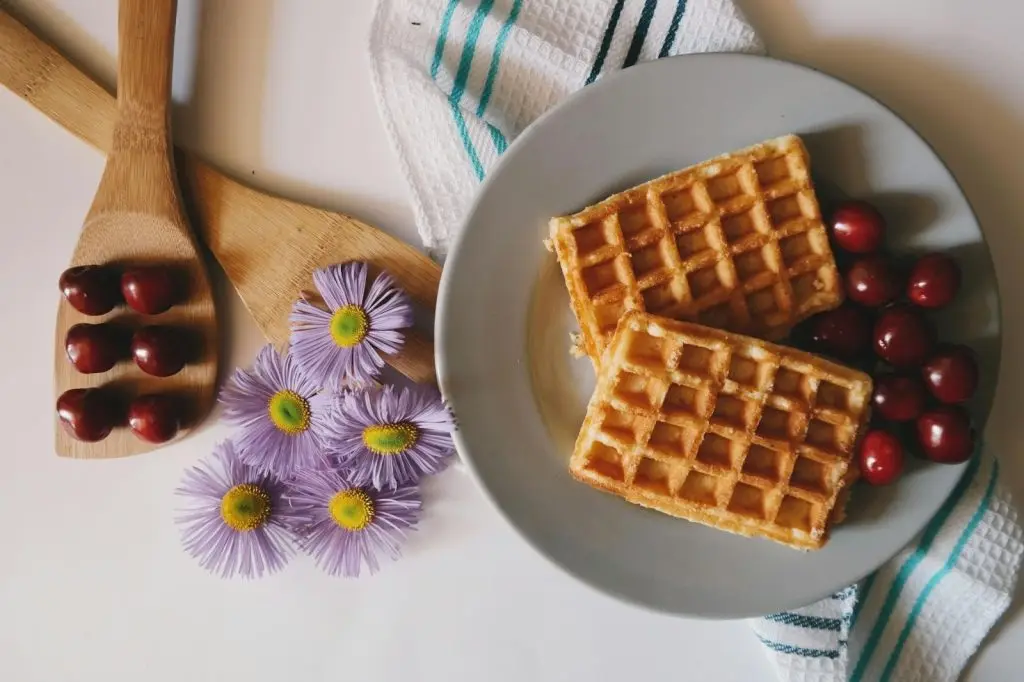 waffle with flowers and cherries