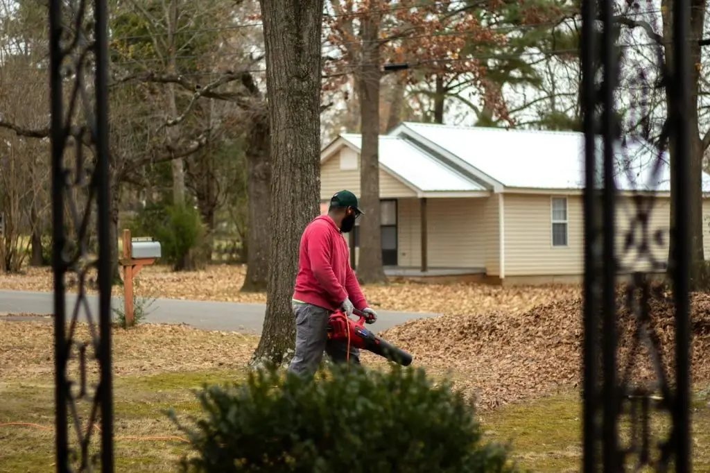 Man using leaf blower