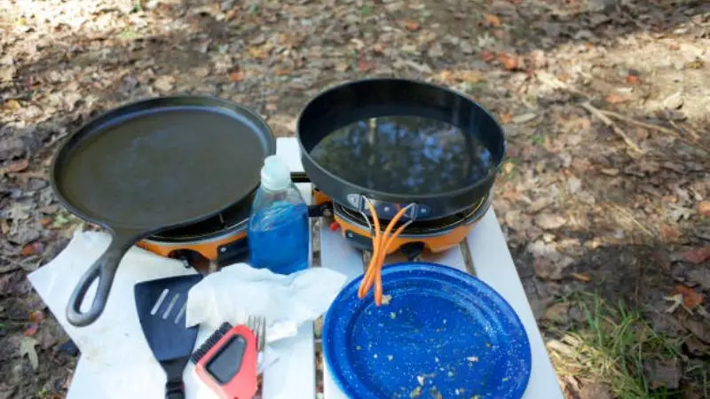 Tools needed for cast-iron griddle cleaning.