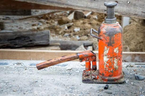 A worn-out bottle jack being deployed on a site