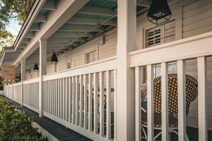 porch with wicker chairs