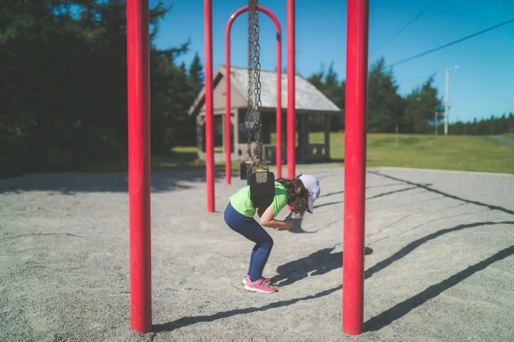 Kid on a swing set in the playground