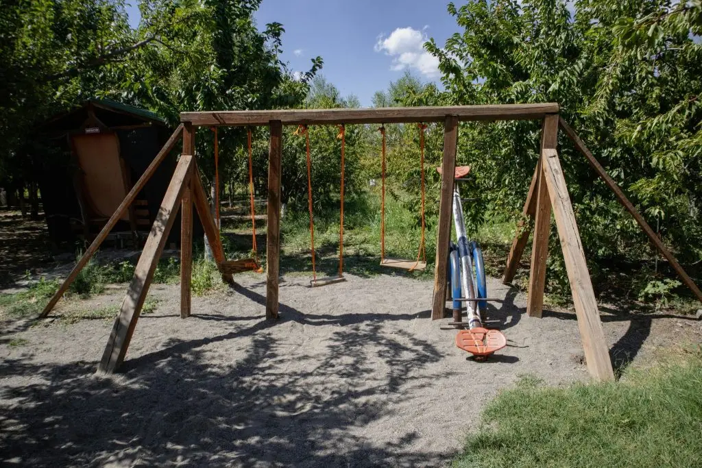 Swing set in the backyard