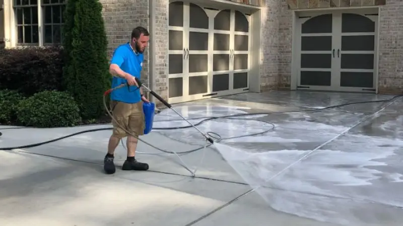 step-by-step process for patio cleaning with pressure washer