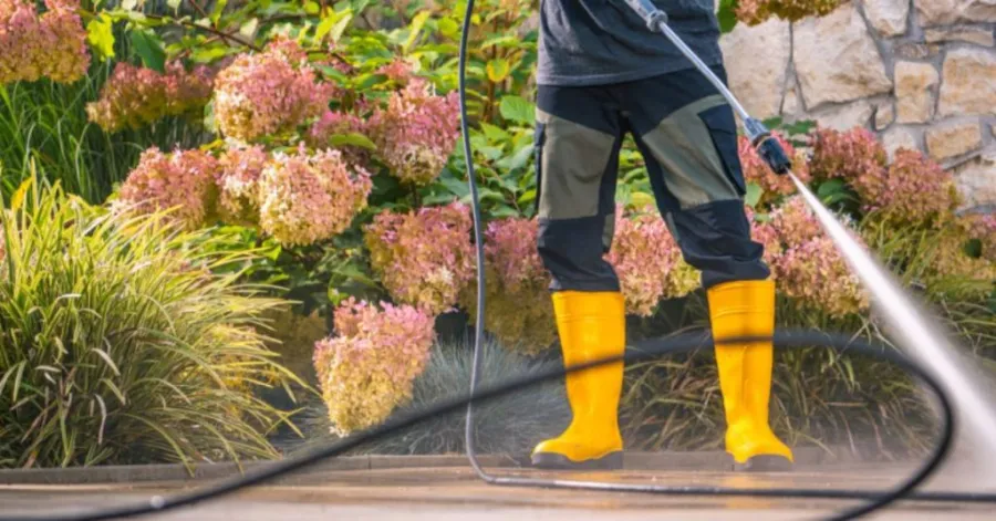 patio cleaning with a pressure washer