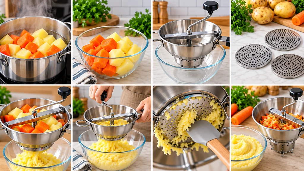 how to use food mill step-by-step for preparing vegetables