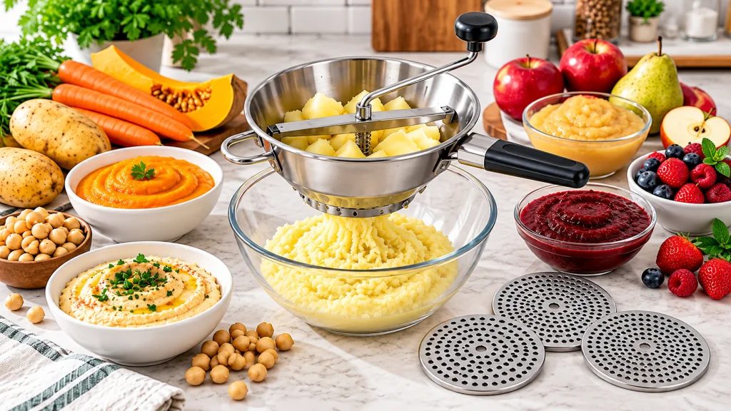 how to use food mill for making purees, sauces, and mashed vegetables