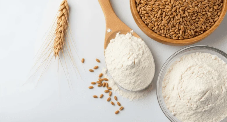 Freshly-milled-wheat-berry-flour-shown-in-three-different-textures Freshly milled wheat berry flour shown in three different textures