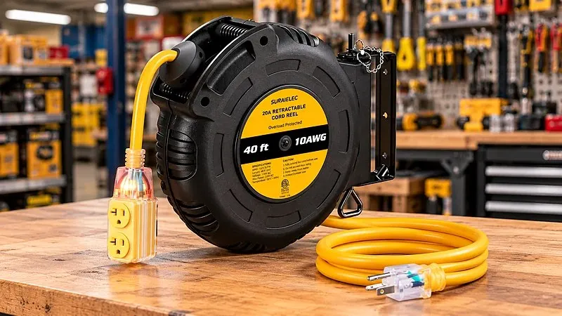 Heavy duty retractable extension cord reel