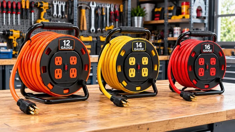 Sammenligning av skjøteledningsspoler på 12, 14 og 16 gauge.
