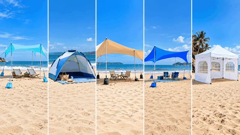 Five pop up canopy beach shelter options.