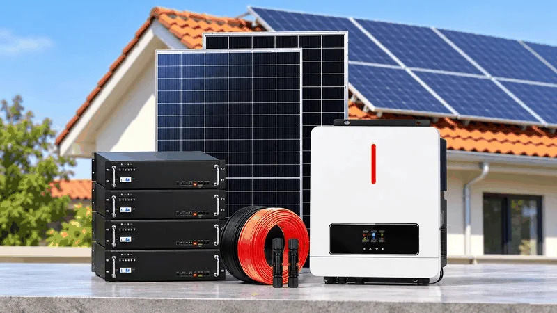 Off-grid solar inverter system with batteries and panels