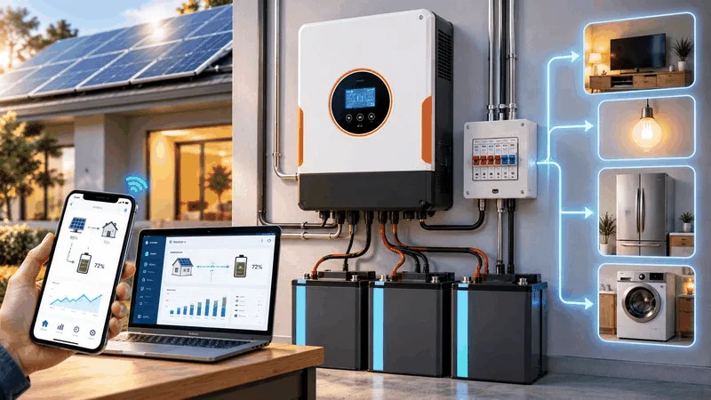 Hybrid solar inverter system with smart monitoring
