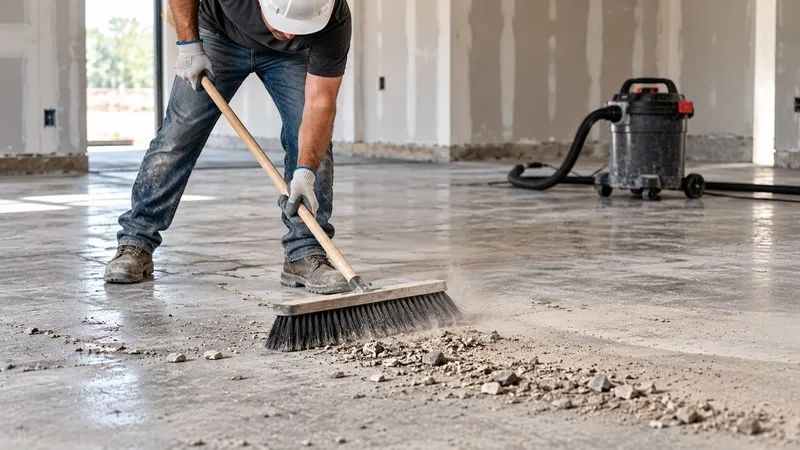 Removing dust during concrete floor preparation.
