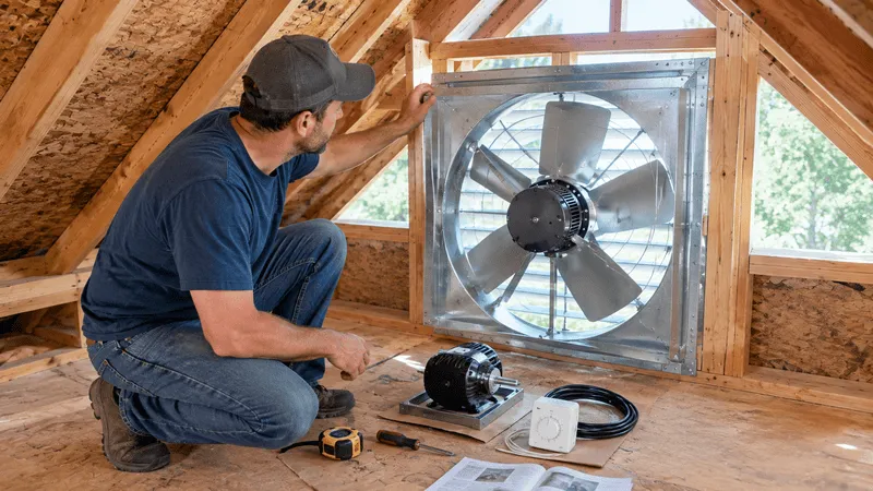Attic gable fan repair by a professional electrician