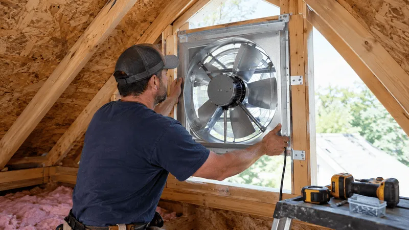 Gable attic exhaust fan with thermostat installation