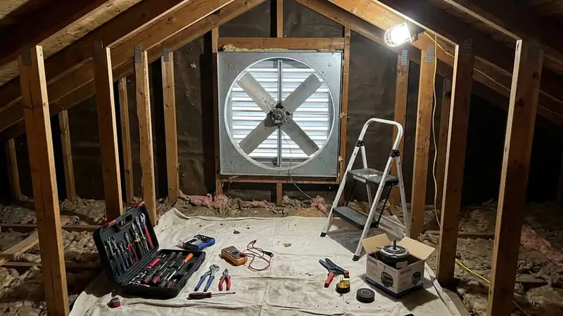 Attic fan not working in gable and repair in progress