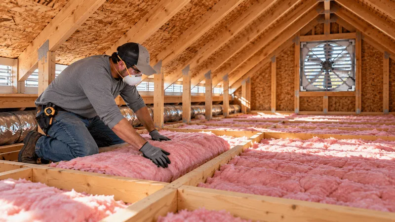 Attic insulation with baffles keeping the soffit vents clear