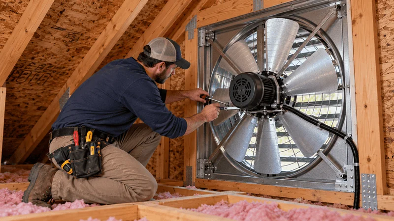 Spray foam sealing gaps and fan fixing to stop warm air leaks