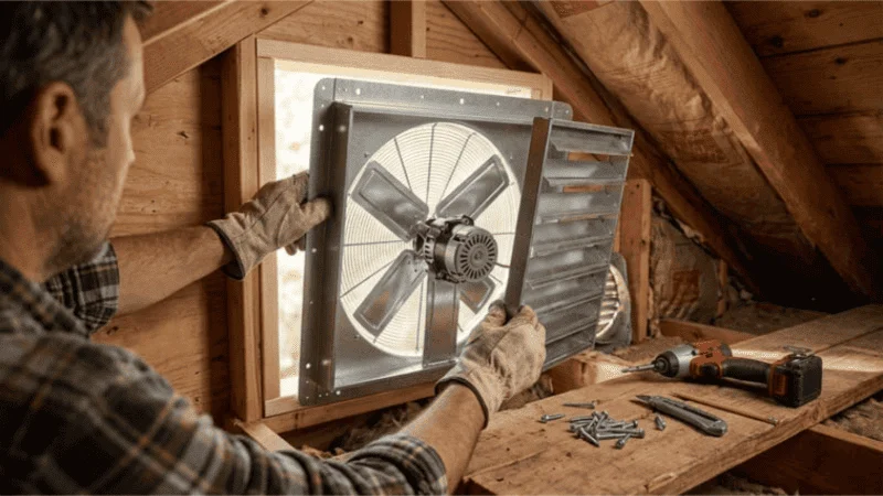 Install gable attic fan process with electrical wiring