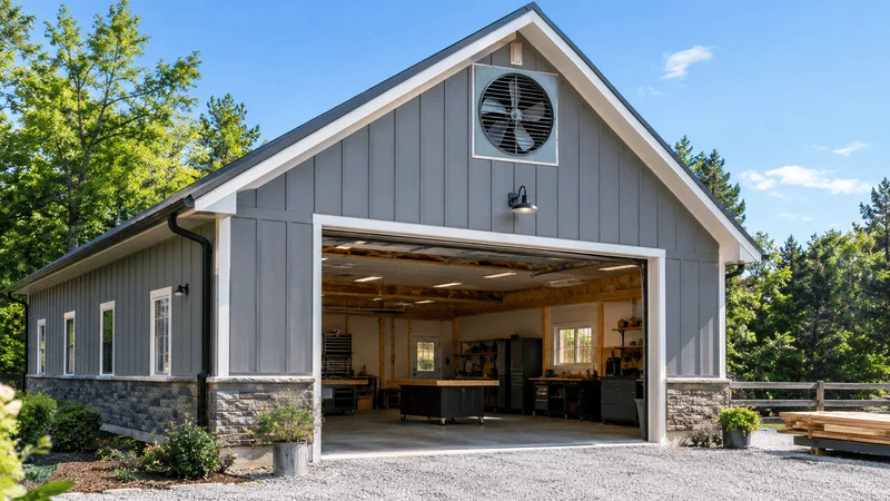 Attic Gable Fan in a Garage to prevent humidity and cool the environment