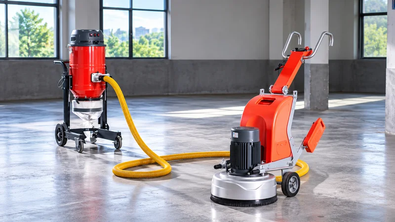 Concrete floor grinder with a dust extractor