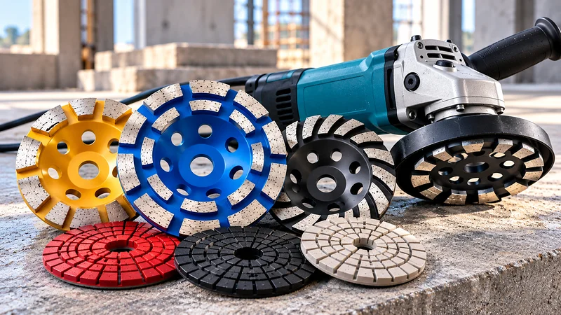 Concrete polishing machine with polishing pads
