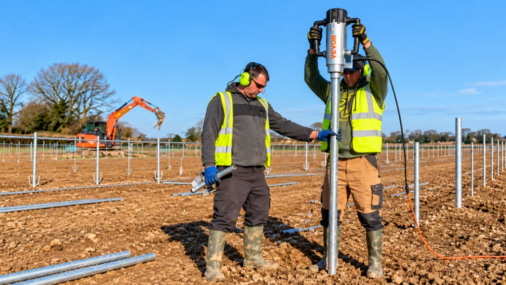 Trabajadores utilizando un martinete eléctrico.
