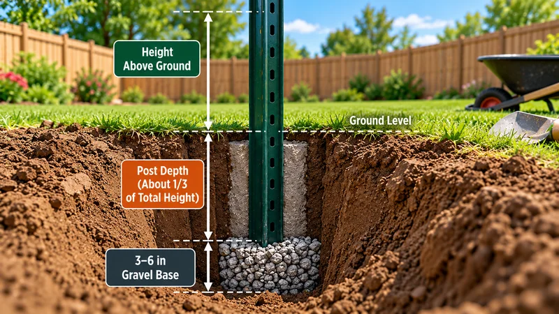 Metal fence post depth and gravel base
