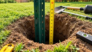 Measuring metal fence post depth