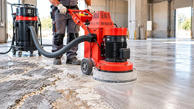 Walk-behind concrete grinder with dust extractor