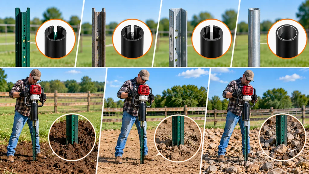  T-post drivers for different post types and soil conditions