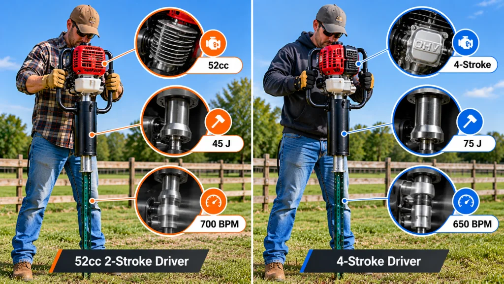 Manual, electric, gas-powered, and hydraulic T-post drivers