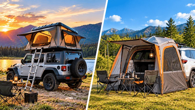 Rooftop tent vs car camping tent setup comparison