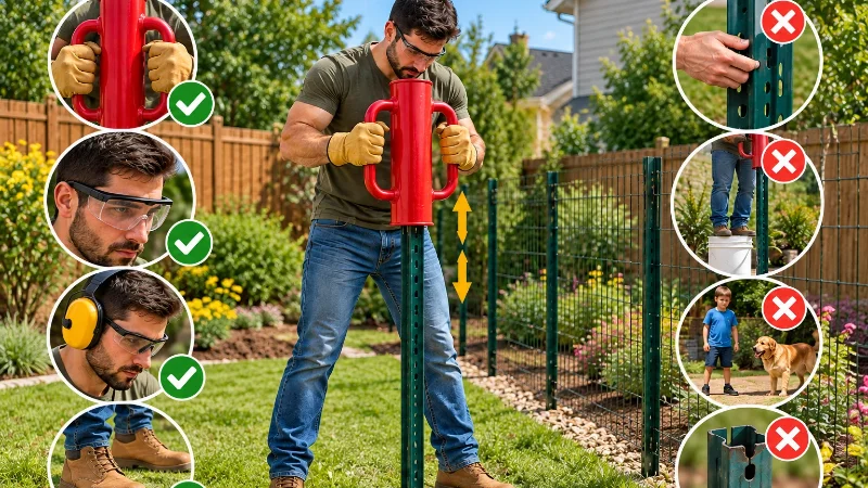 U-channel post driver safety during fence installation