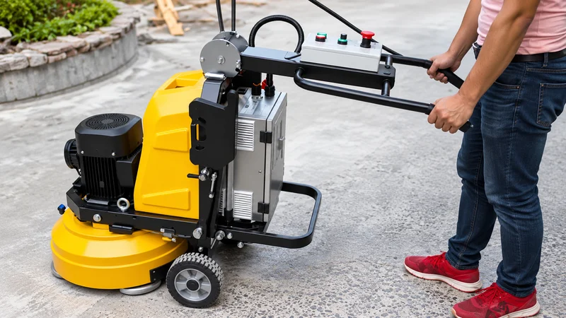 Person using a walk-behind concrete floor grinder